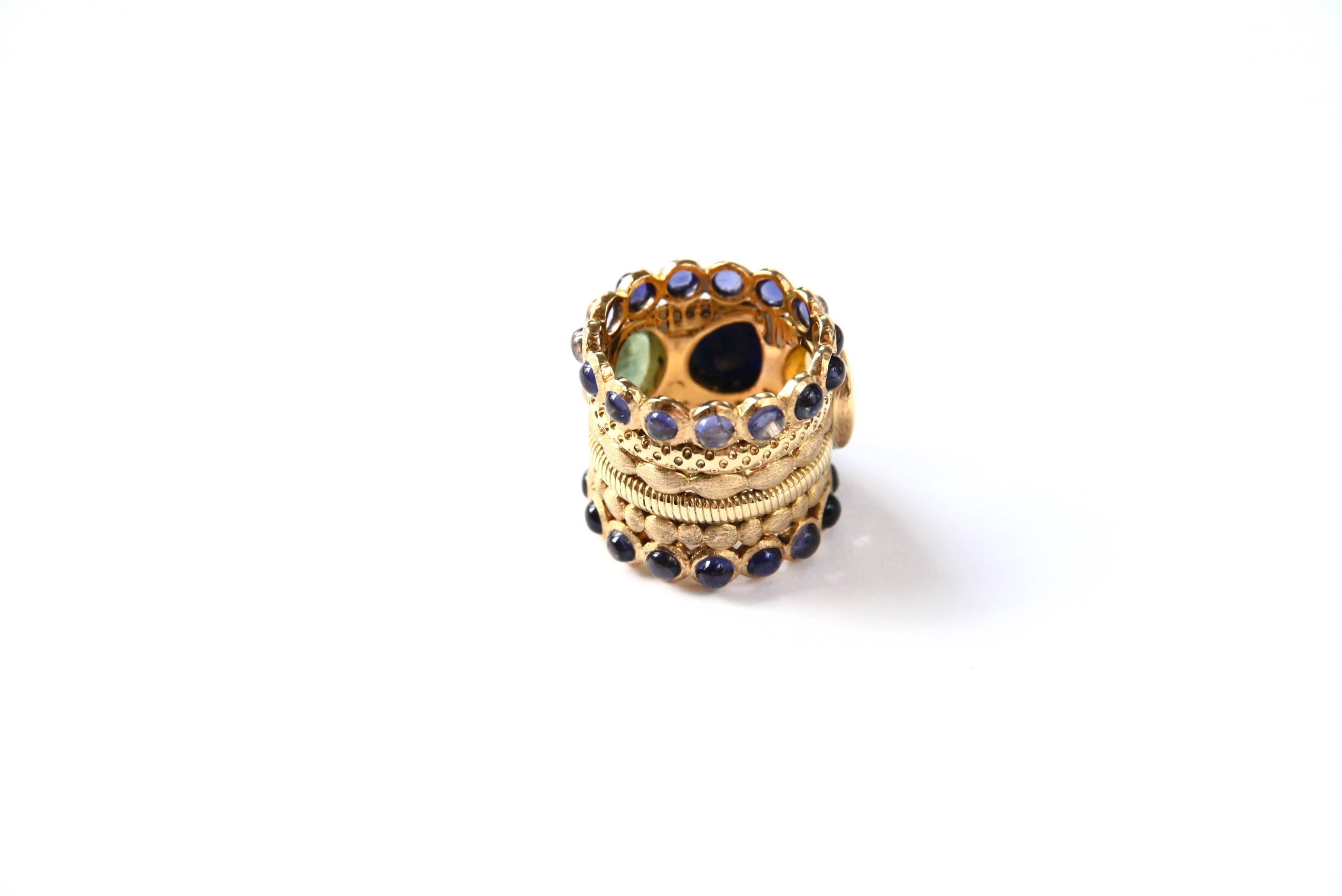 Engagement Eternity Blue, Yellow and Green Sapphire Tanzanite Gold Chennai Ring For Sale 5