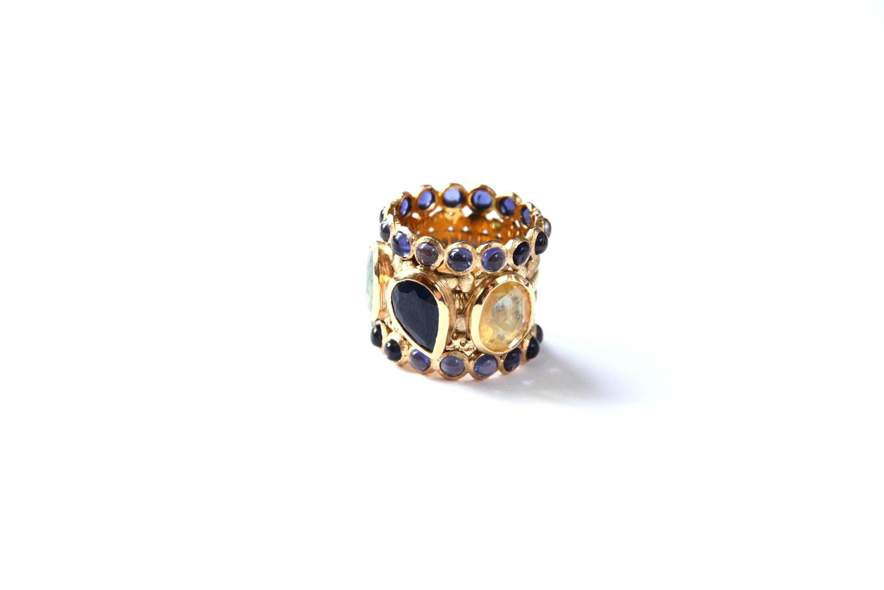 Engagement Eternity Blue, Yellow and Green Sapphire Tanzanite Gold Chennai Ring For Sale 6