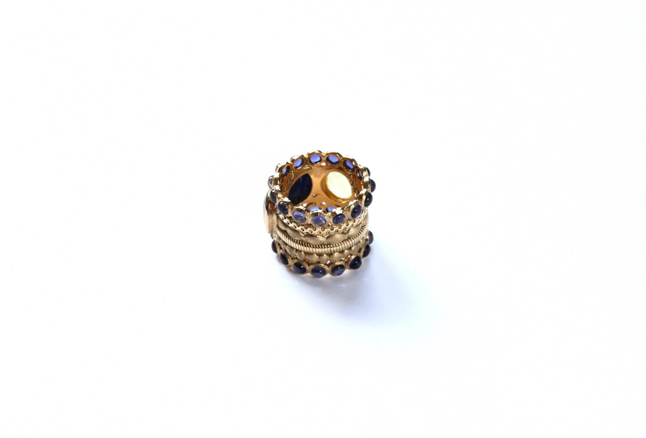 Engagement Eternity Blue, Yellow and Green Sapphire Tanzanite Gold Chennai Ring For Sale 2