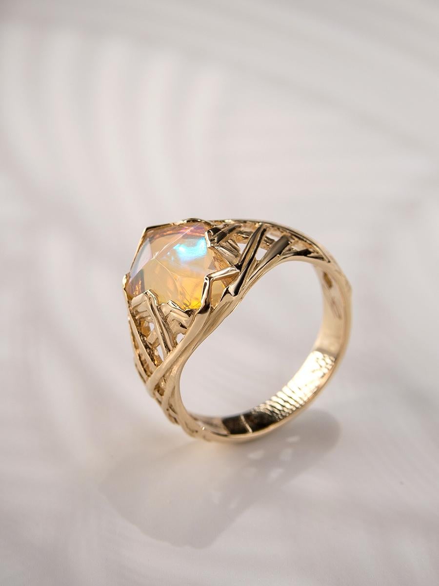 Engagement Opal Ring Gold Art Deco Style Jewelry For Sale 5