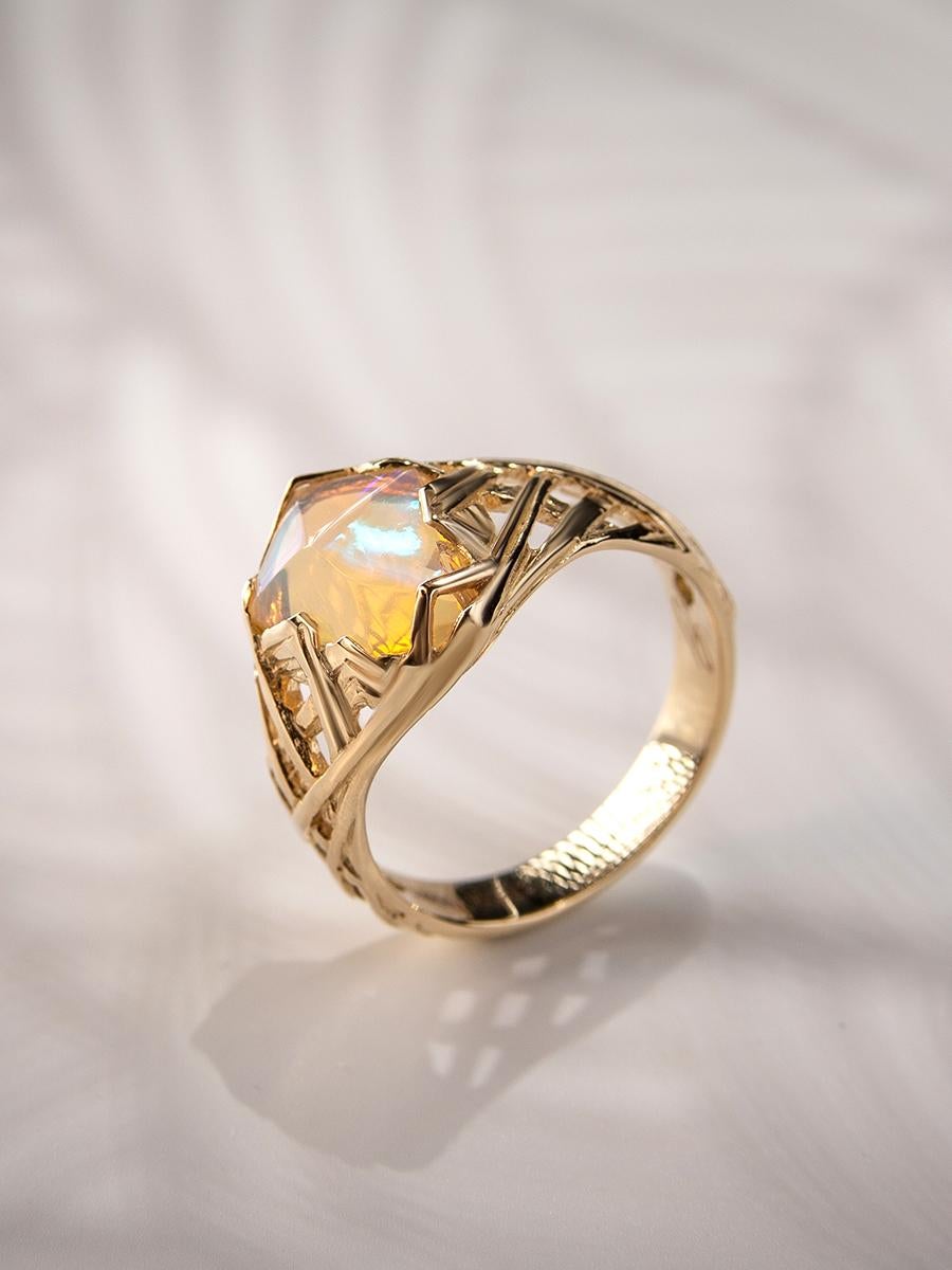 Engagement Opal Ring Gold Art Deco Style Jewelry For Sale 9