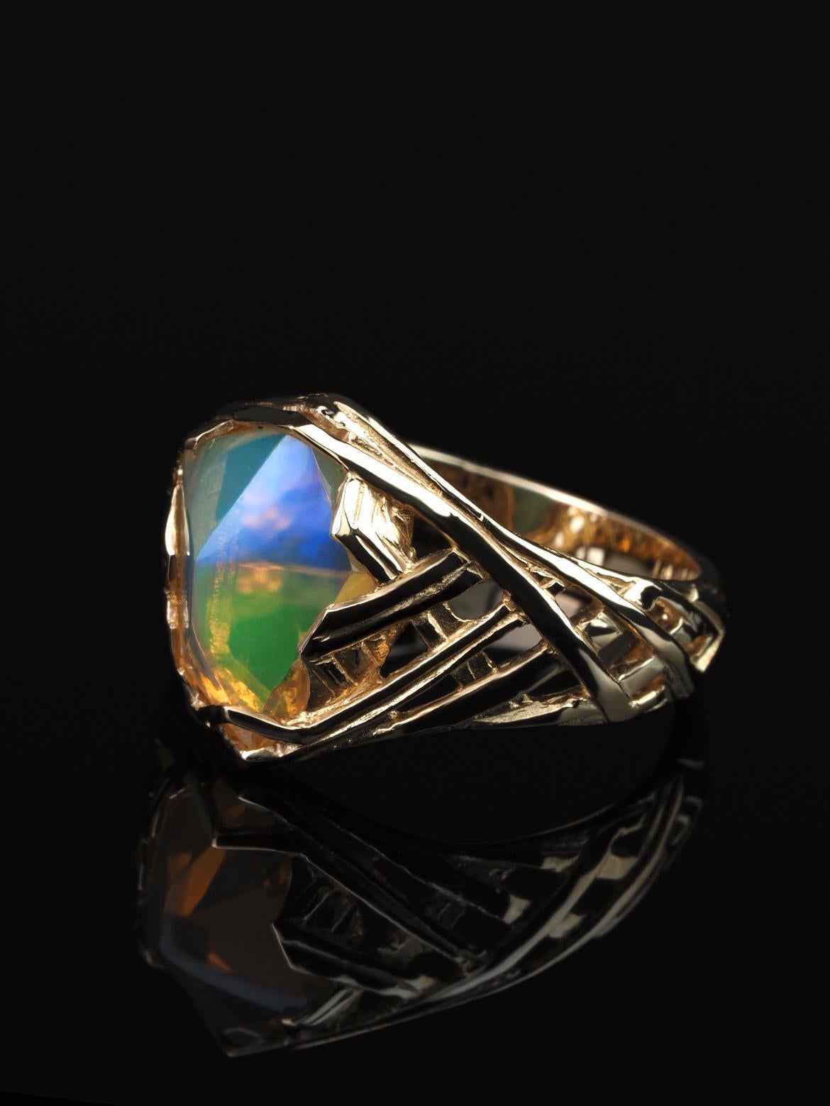 Contemporary Engagement Opal Ring Gold Art Deco Style Jewelry For Sale