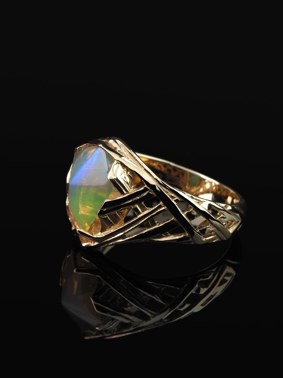 Mixed Cut Engagement Opal Ring Gold Art Deco Style Jewelry For Sale