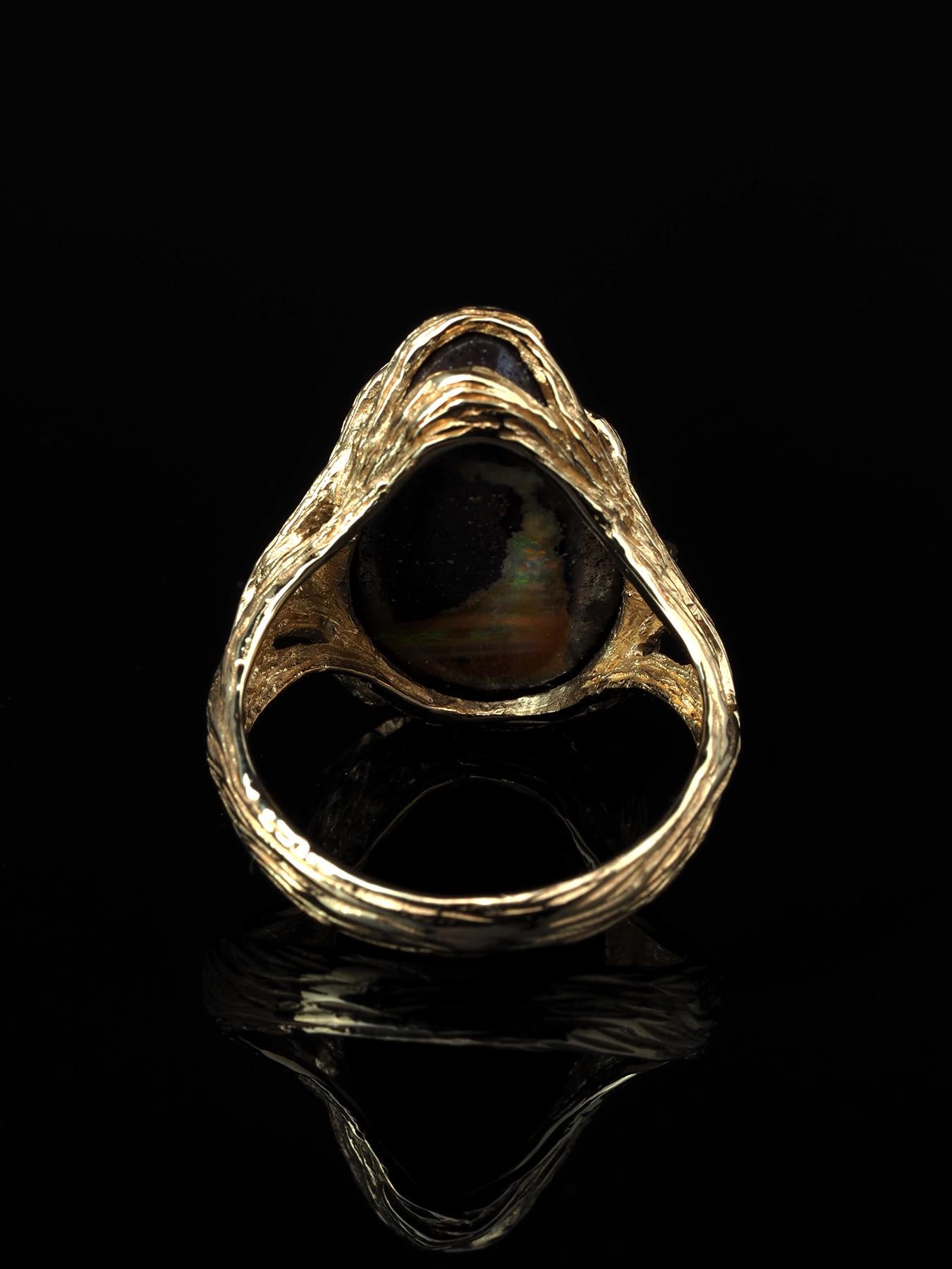 Engagement Opal Ring Gold Unisex Tree of Fantasy Forest Lotr Style In New Condition For Sale In Berlin, DE