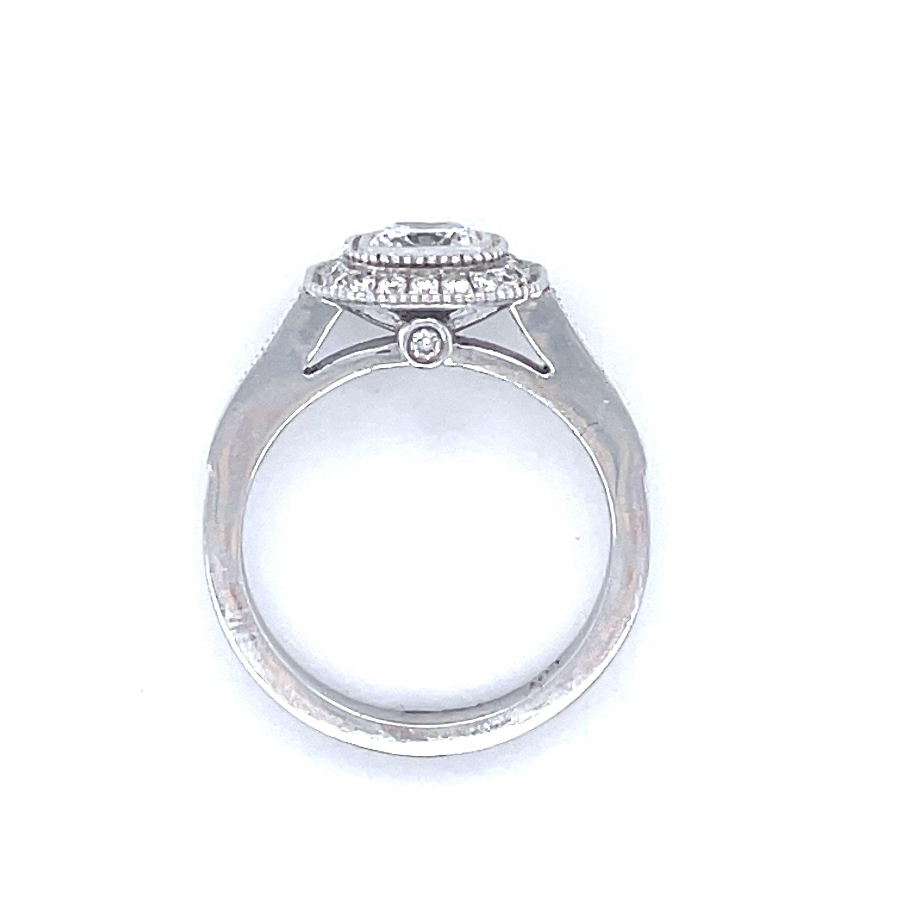 Engagement Ring, 0.82ct Cushion Cut Diamond, 14k White Gold, Halo Diamond Ring For Sale 5