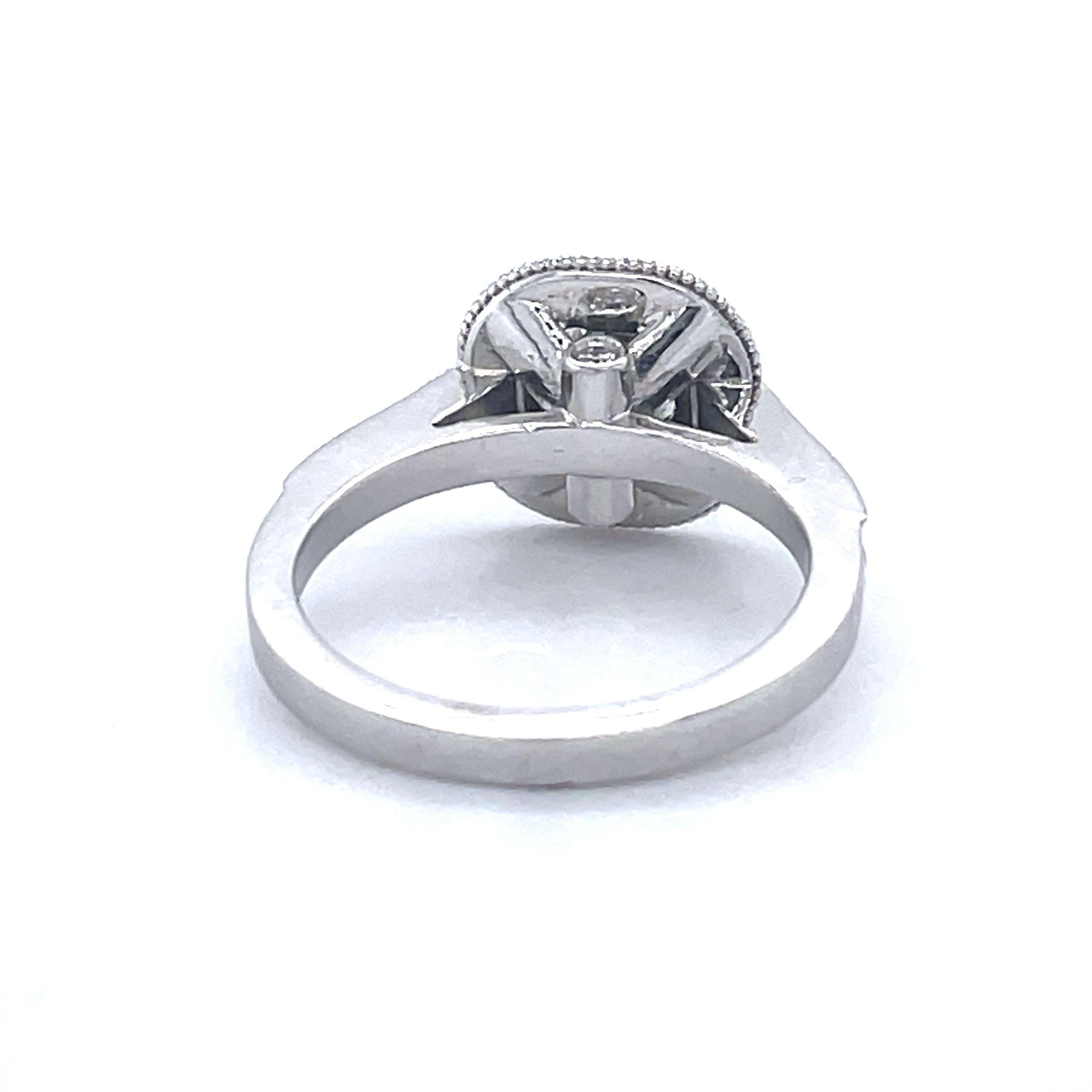 Engagement Ring, 0.82ct Cushion Cut Diamond, 14k White Gold, Halo Diamond Ring For Sale 1