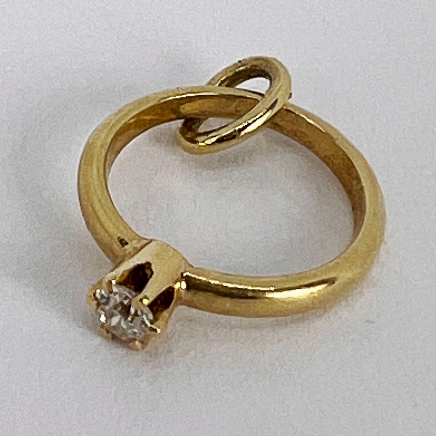 Women's Engagement Ring 14K Yellow Gold Solitaire Diamond Charm Pendant