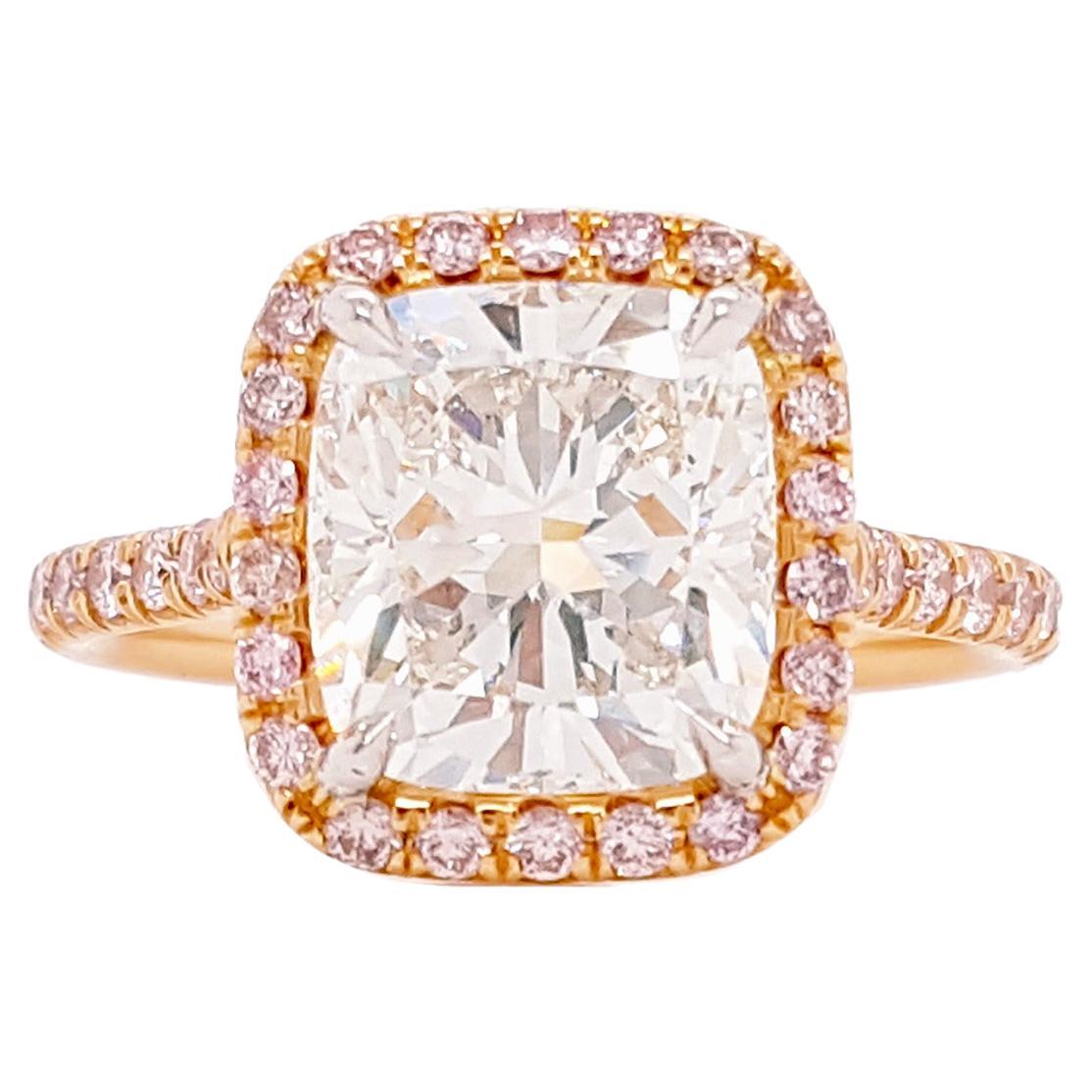 Verlobungsring 3,5 Karat Diamant im Kissenschliff, Farbe VS2 Reinheit, GIA-zertifiziert im Angebot