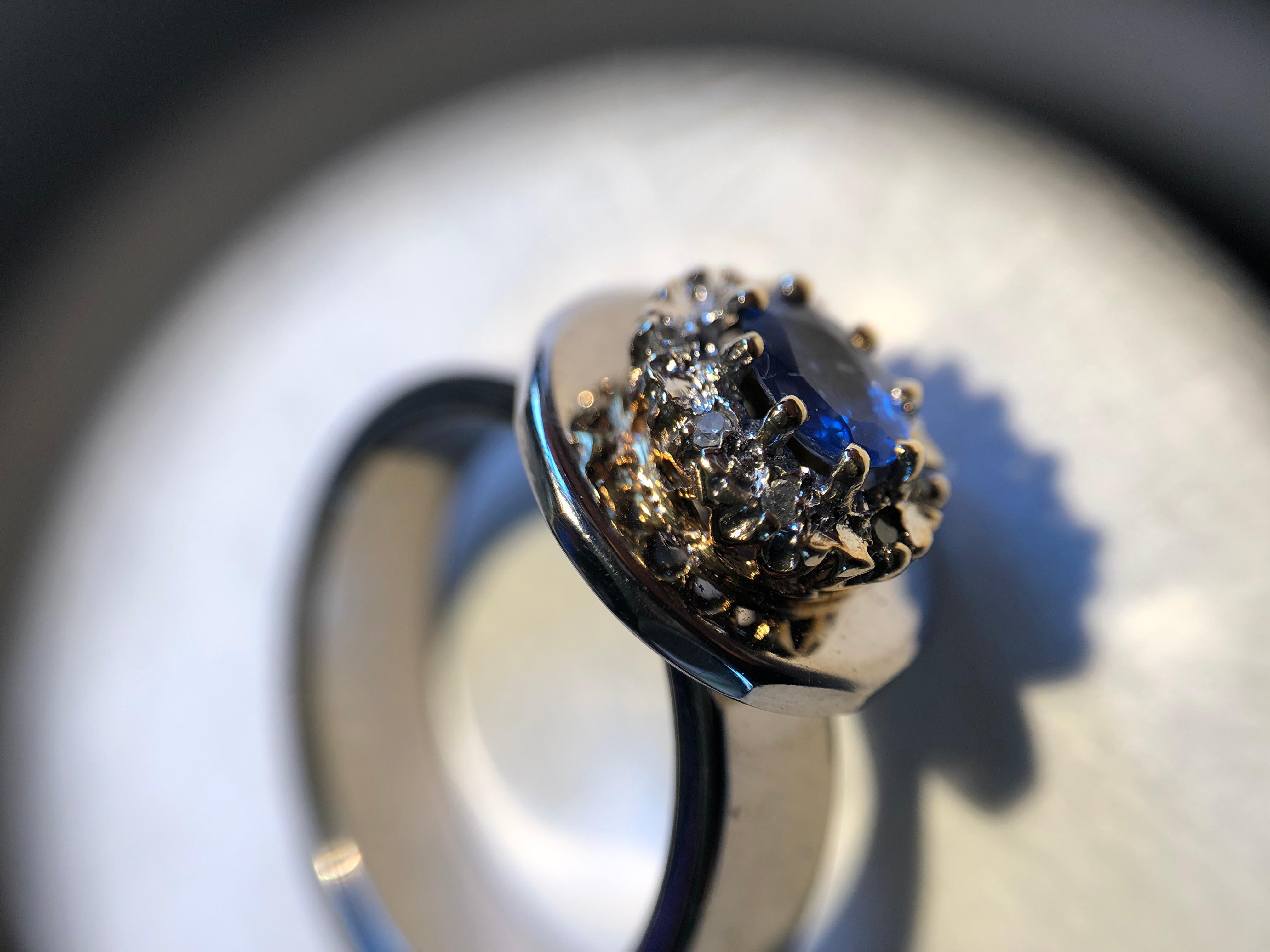 Engagement Ring Anne Bourat 1 Sapphire 8 Diamonds White Gold 18k Metric 54 For Sale 5