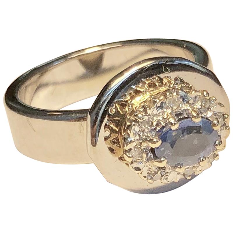 Engagement Ring Anne Bourat 1 Sapphire 8 Diamonds White Gold 18k Metric 54 For Sale
