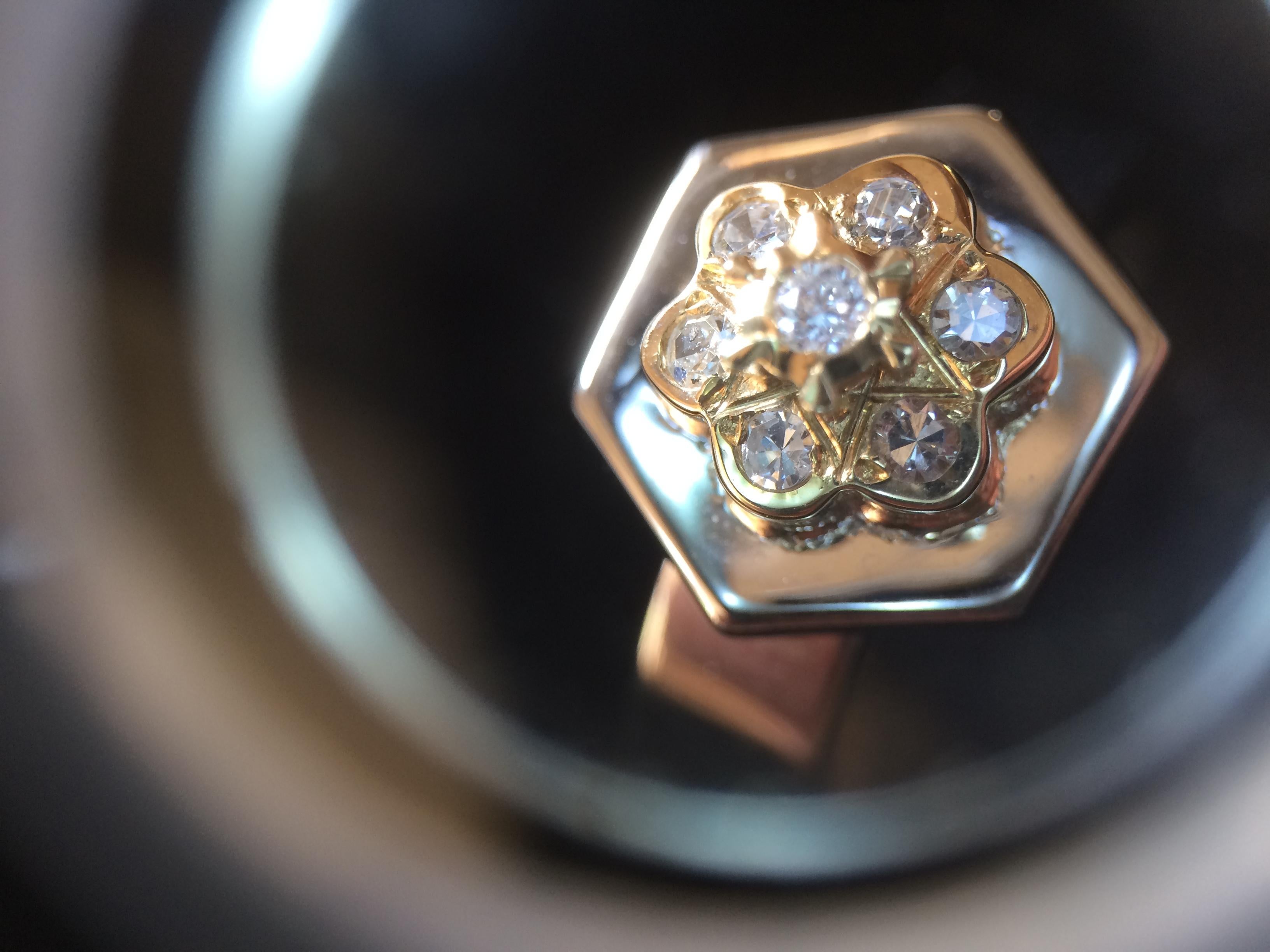 Engagement Ring Anne Bourat 7 Diamonds  White Gold 18k Hexagon Shape Metric 52 (Rosenschliff) im Angebot