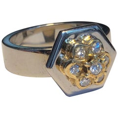 Engagement Ring Anne Bourat 7 Diamonds  White Gold 18k Hexagon Shape Metric 52