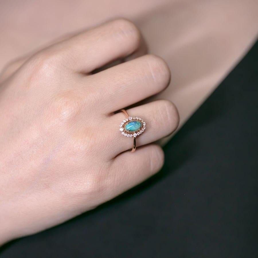 Arts and Crafts Engagement Ring: Australian Black Opal and Diamond in 18K Yellow Gold For Sale