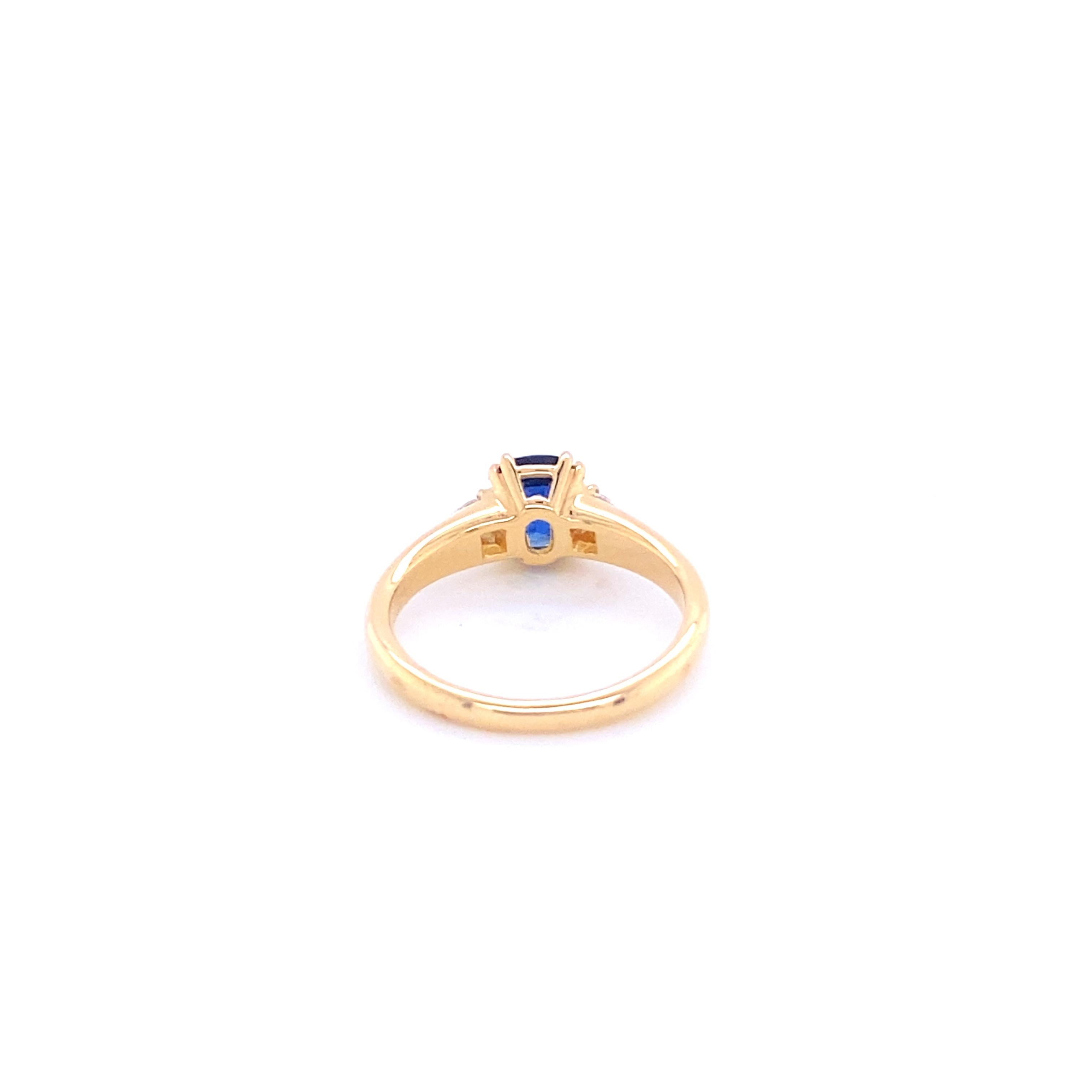 Women's Engagement Ring Blue Sapphire and Diamond Yellow Gold For Sale