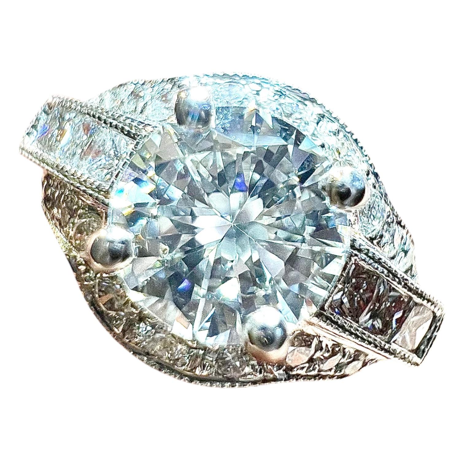 engagement ring diamonds 0.80 ct with 0.40 ct , Art Deco style, 18 ct white gold For Sale 5