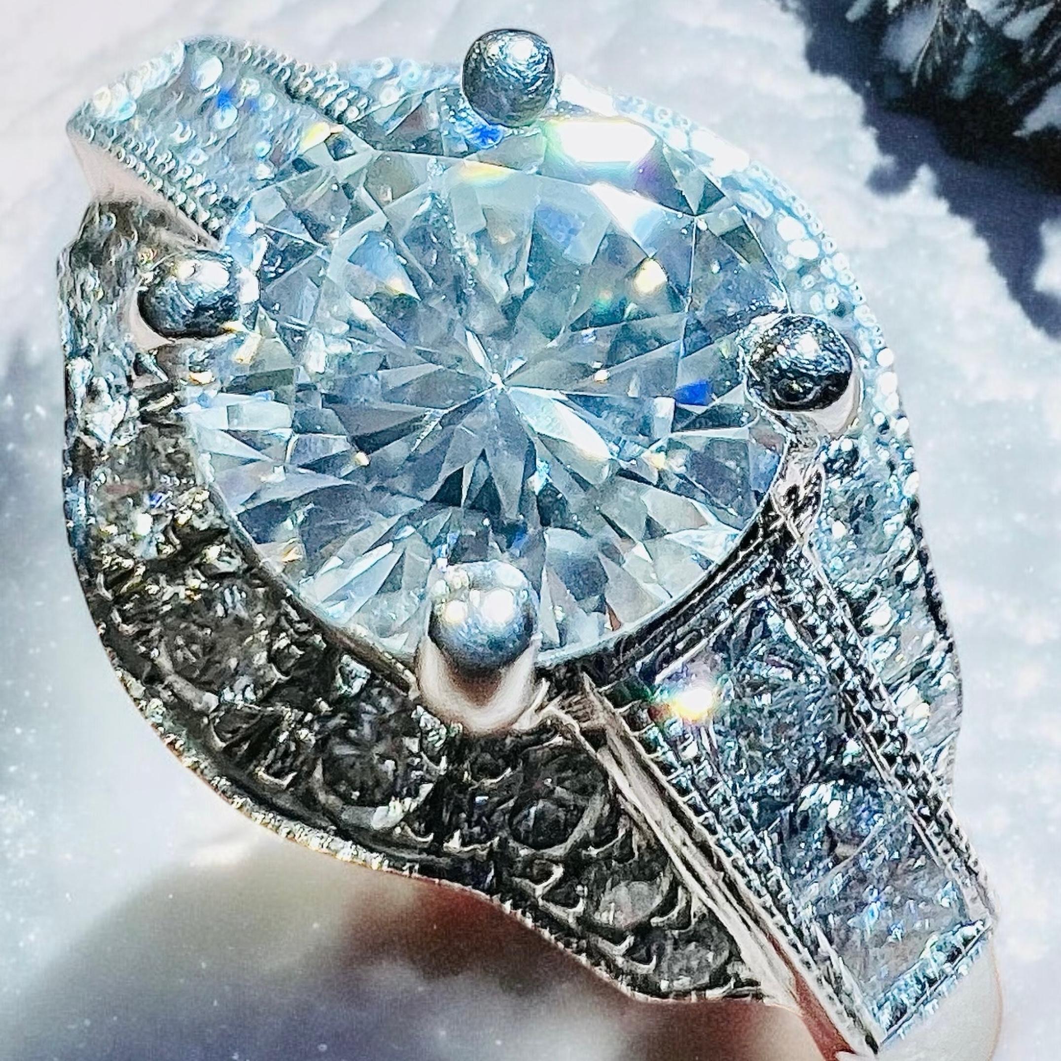 engagement ring diamonds 0.80 ct with 0.40 ct , Art Deco style, 18 ct white gold For Sale 8