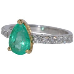 Engagement Ring Emerald Diamonds Yellow White Gold 18 Karat