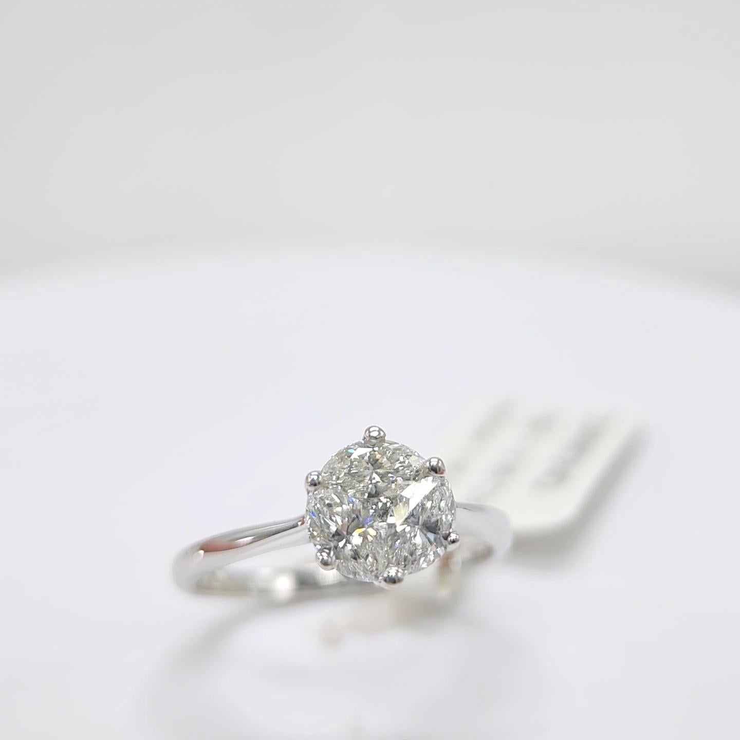 Engagement Ring Galileo 1.00 ct Look Diamond 0.50ct And 14K White Gold Ring For Sale 7