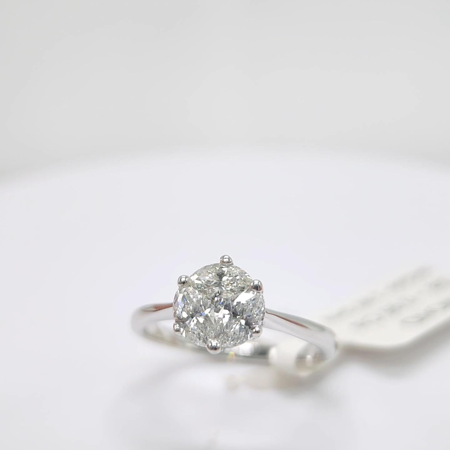 Marquise Cut Engagement Ring Galileo 1.00 ct Look Diamond 0.50ct And 14K White Gold Ring For Sale