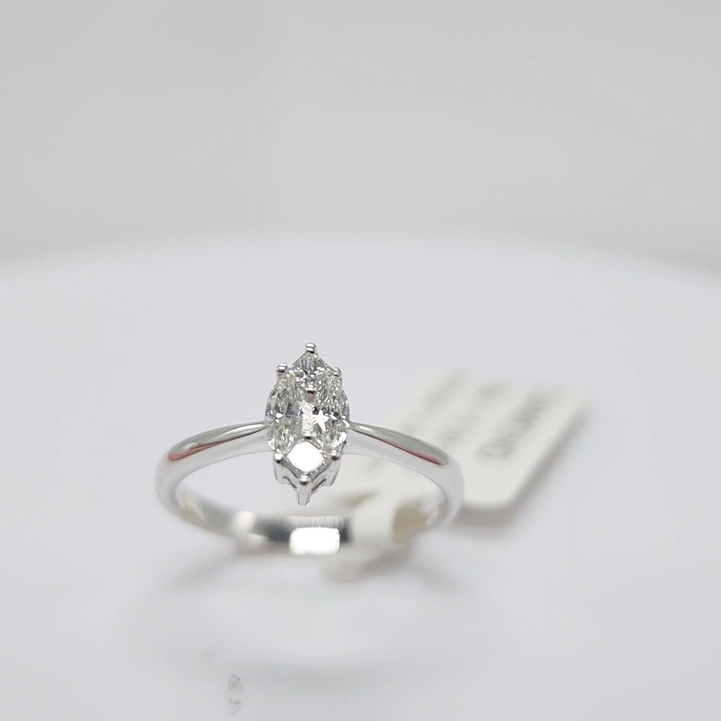 Marquise Cut Engagement Ring Galileo 1.00 ct Look Diamond 0.50ct And 14K White Gold Ring For Sale
