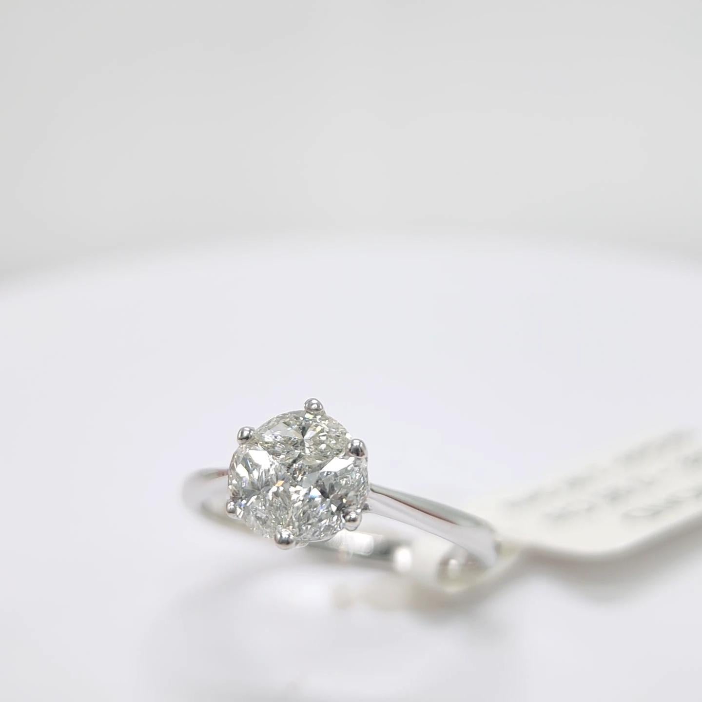 Engagement Ring Galileo 1.00 ct Look Diamond 0.50ct And 14K White Gold Ring In New Condition For Sale In Brooklyn, NY