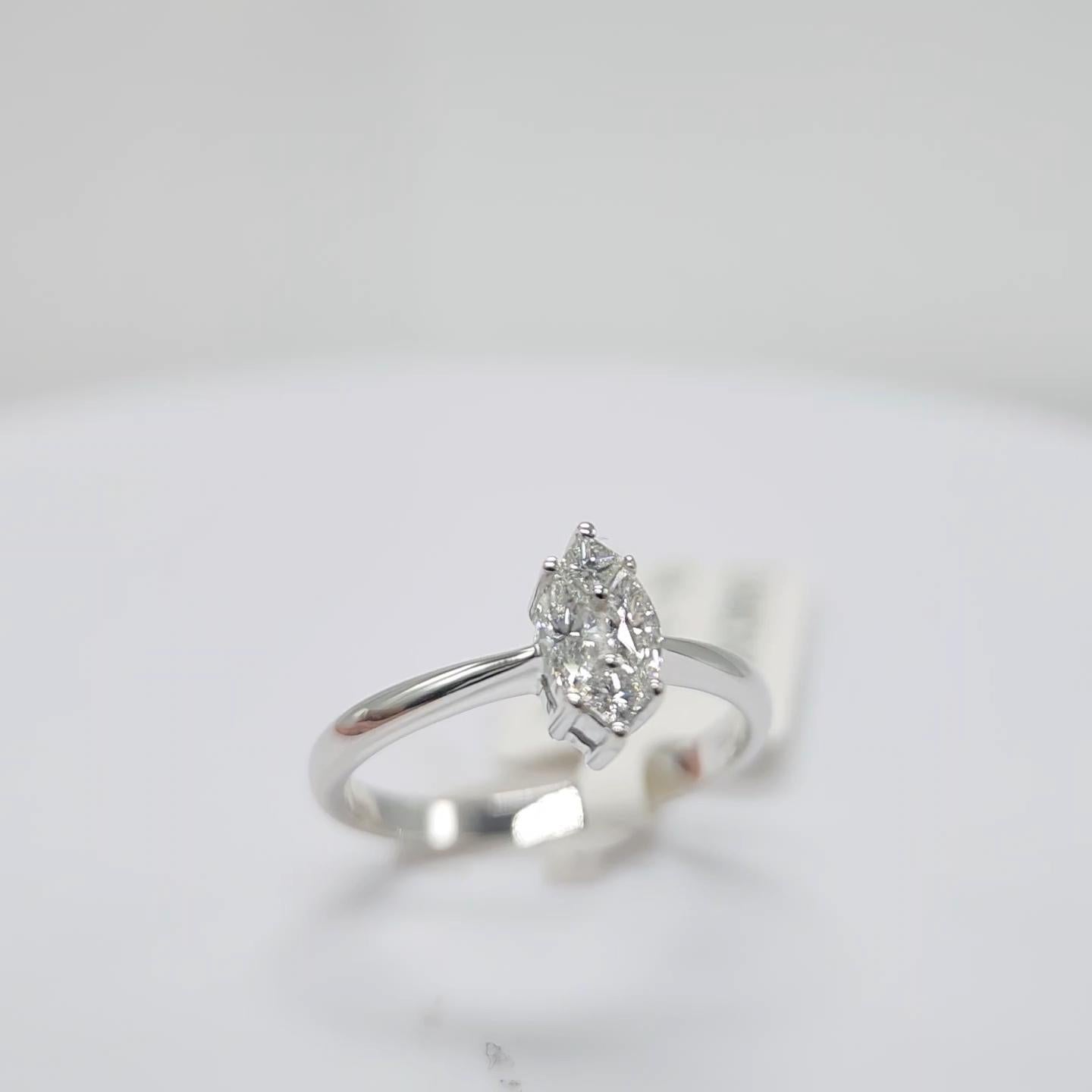 Engagement Ring Galileo 1.00 ct Look Diamond 0.50ct And 14K White Gold Ring In New Condition For Sale In Brooklyn, NY