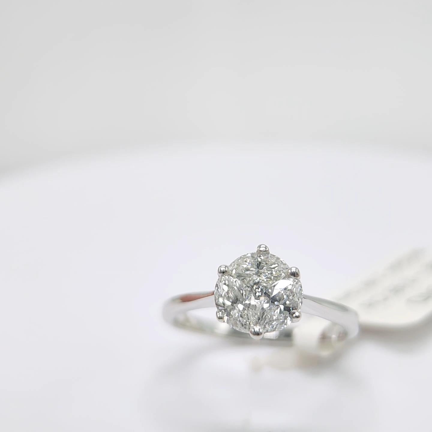 Women's Engagement Ring Galileo 1.00 ct Look Diamond 0.50ct And 14K White Gold Ring For Sale