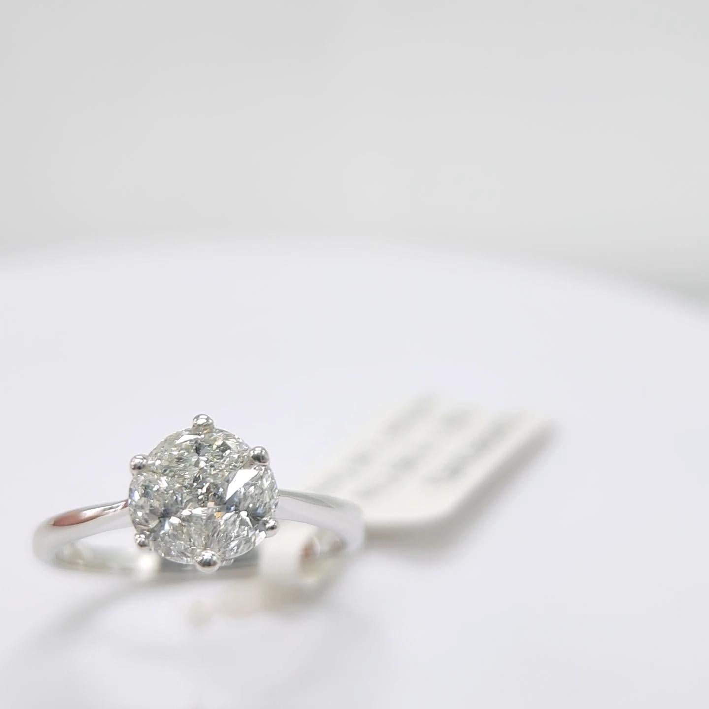 Engagement Ring Galileo 1.00 ct Look Diamond 0.50ct And 14K White Gold Ring For Sale 2