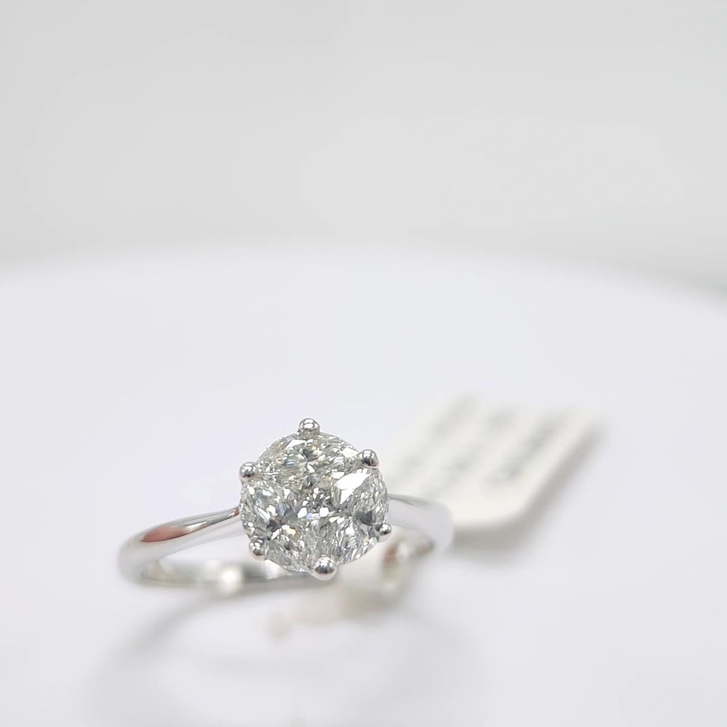 Engagement Ring Galileo 1.00 ct Look Diamond 0.50ct And 14K White Gold Ring For Sale 3