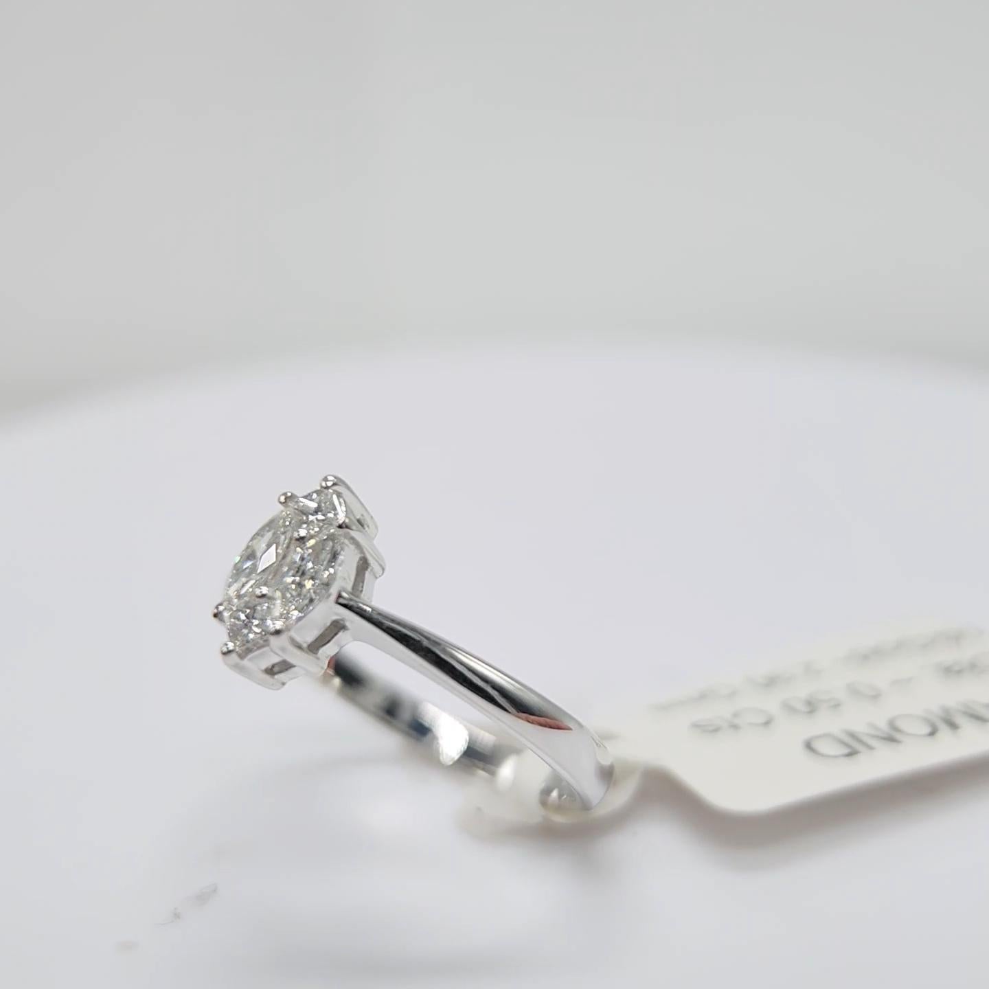 Engagement Ring Galileo 1.00 ct Look Diamond 0.50ct And 14K White Gold Ring For Sale 3