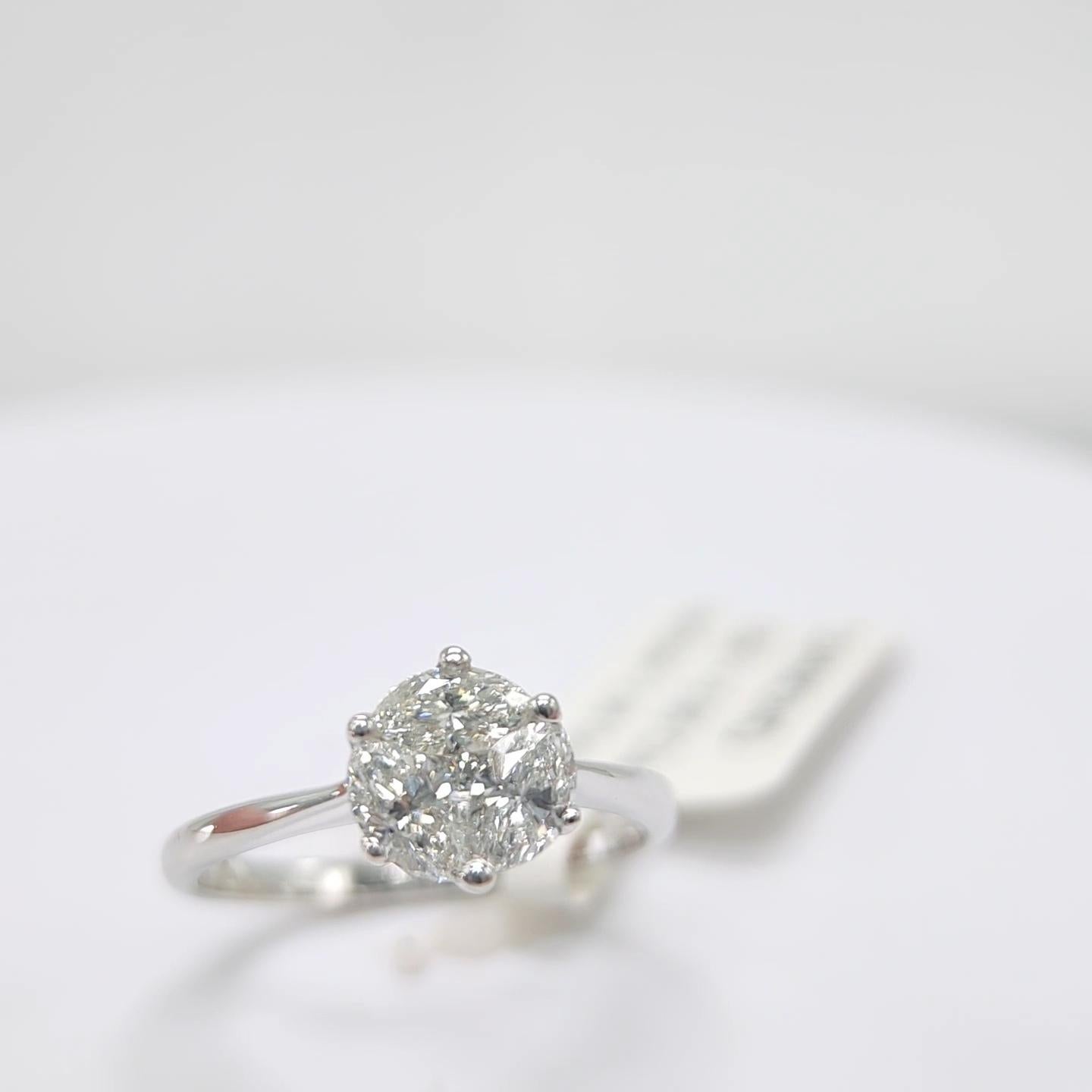Engagement Ring Galileo 1.00 ct Look Diamond 0.50ct And 14K White Gold Ring For Sale 5