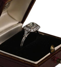 Horizontal Halo Engagement Ring. 0.70ct Emerald Cut Diamond Ring Platinum J VVS2