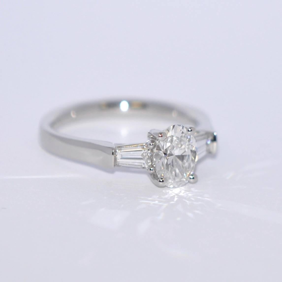Oval Cut Engagement Ring GIA Certified 1.25 Carat White Diamonds Platinum  For Sale