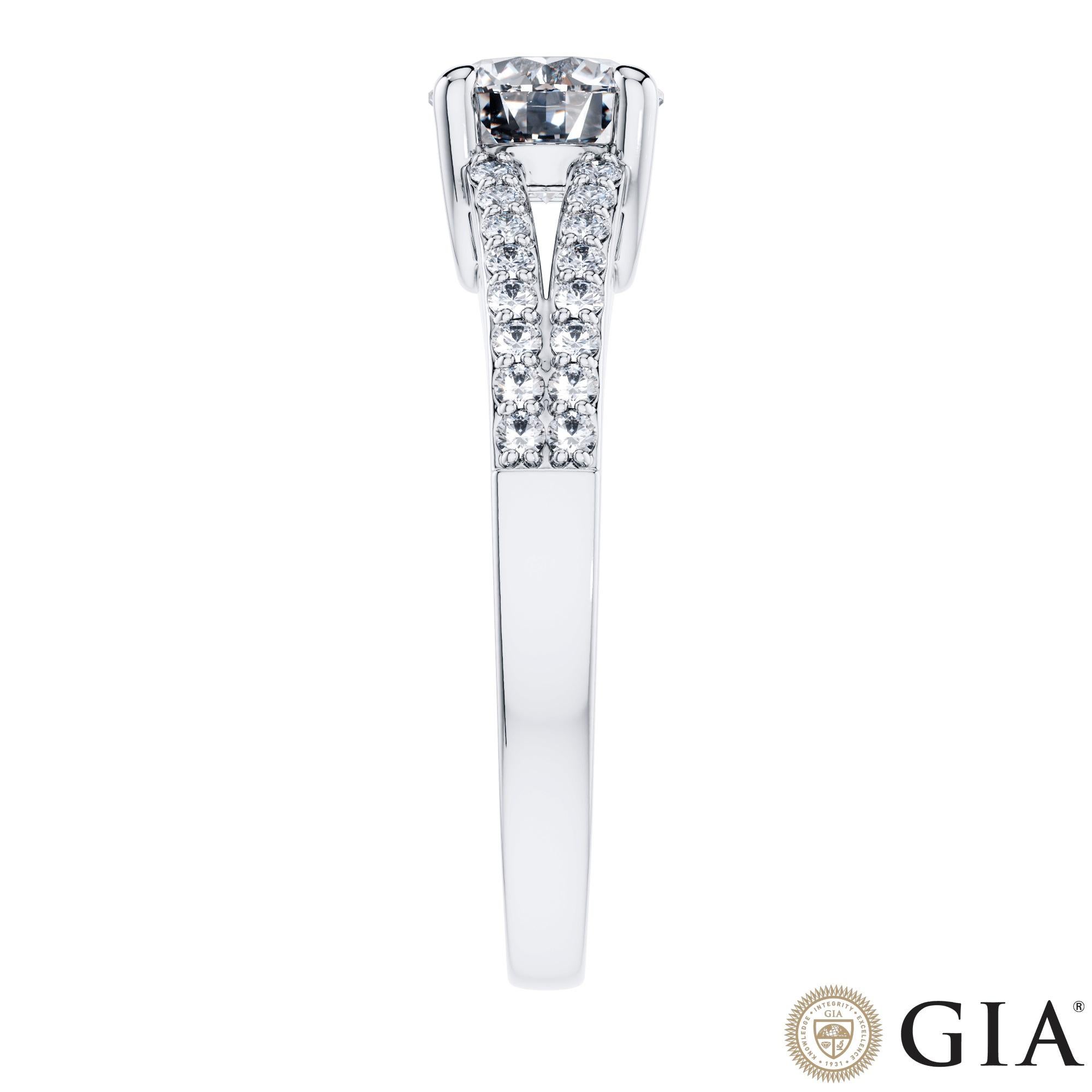 Round Cut Engagement Ring GIA Certified Round Diamond 1.30 Carat 18 Karat White Gold For Sale