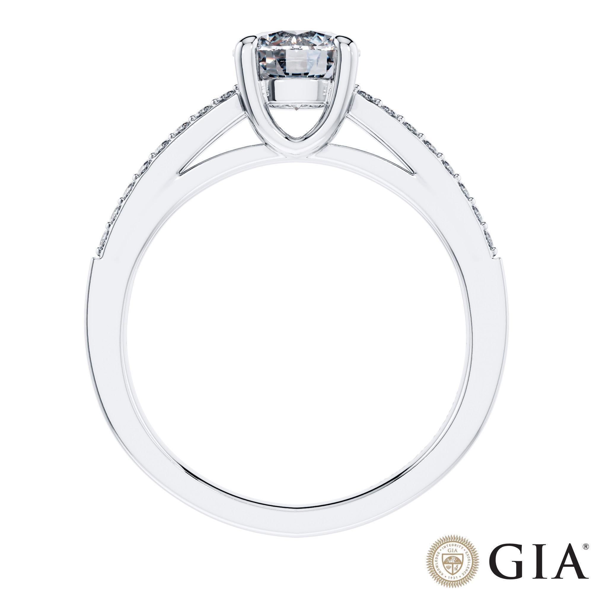 Women's Engagement Ring GIA Certified Round Diamond 1.30 Carat 18 Karat White Gold For Sale