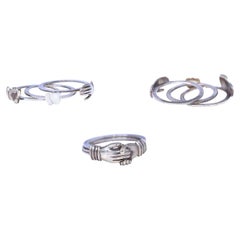 Antique Silver Engagement Ring, Handshake Hearts Design, Circa 1900