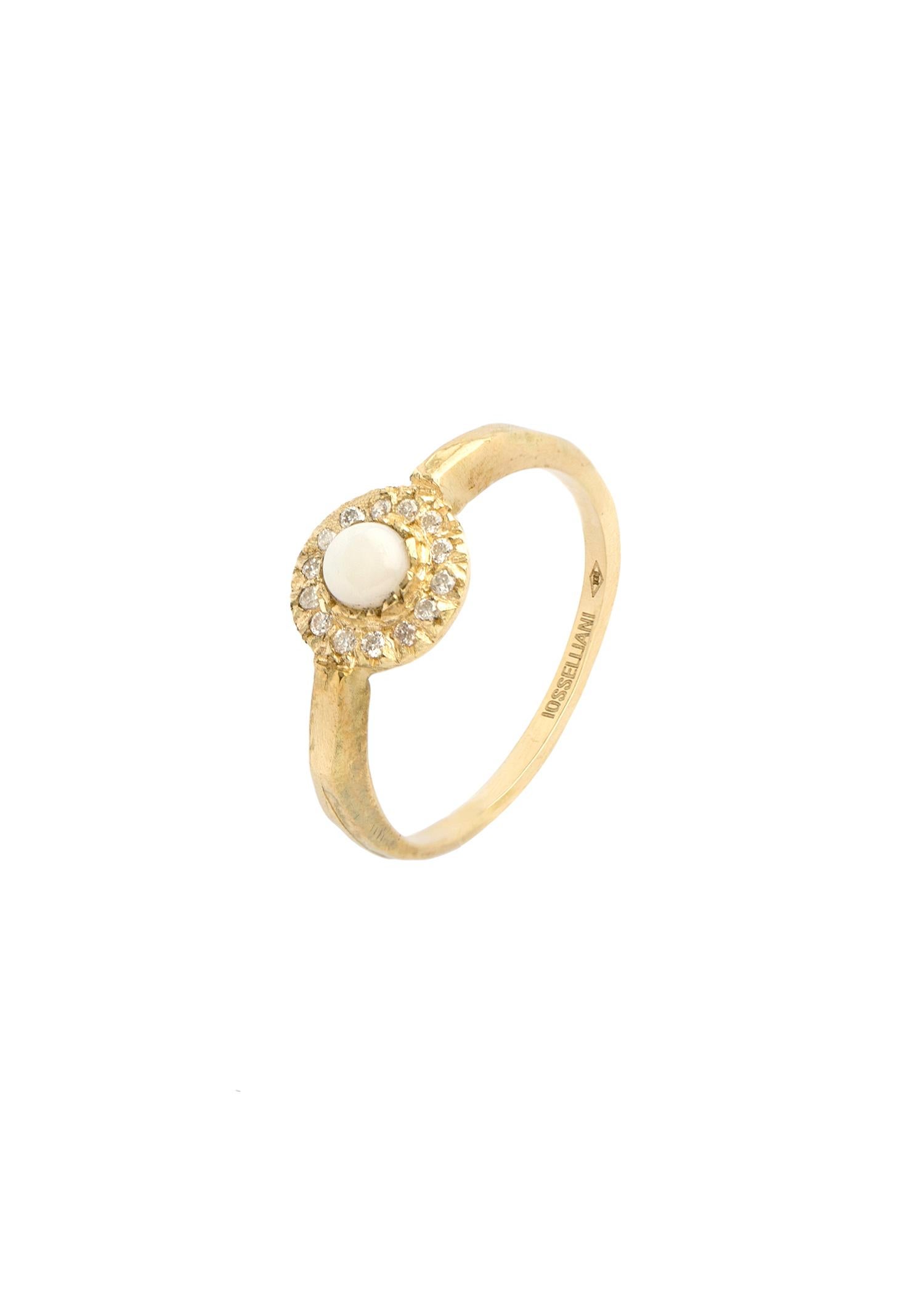 Contemporary Engagement Ring in 10 Carat Yellow Gold Opal and Rubies from IOSSELLIANI For Sale