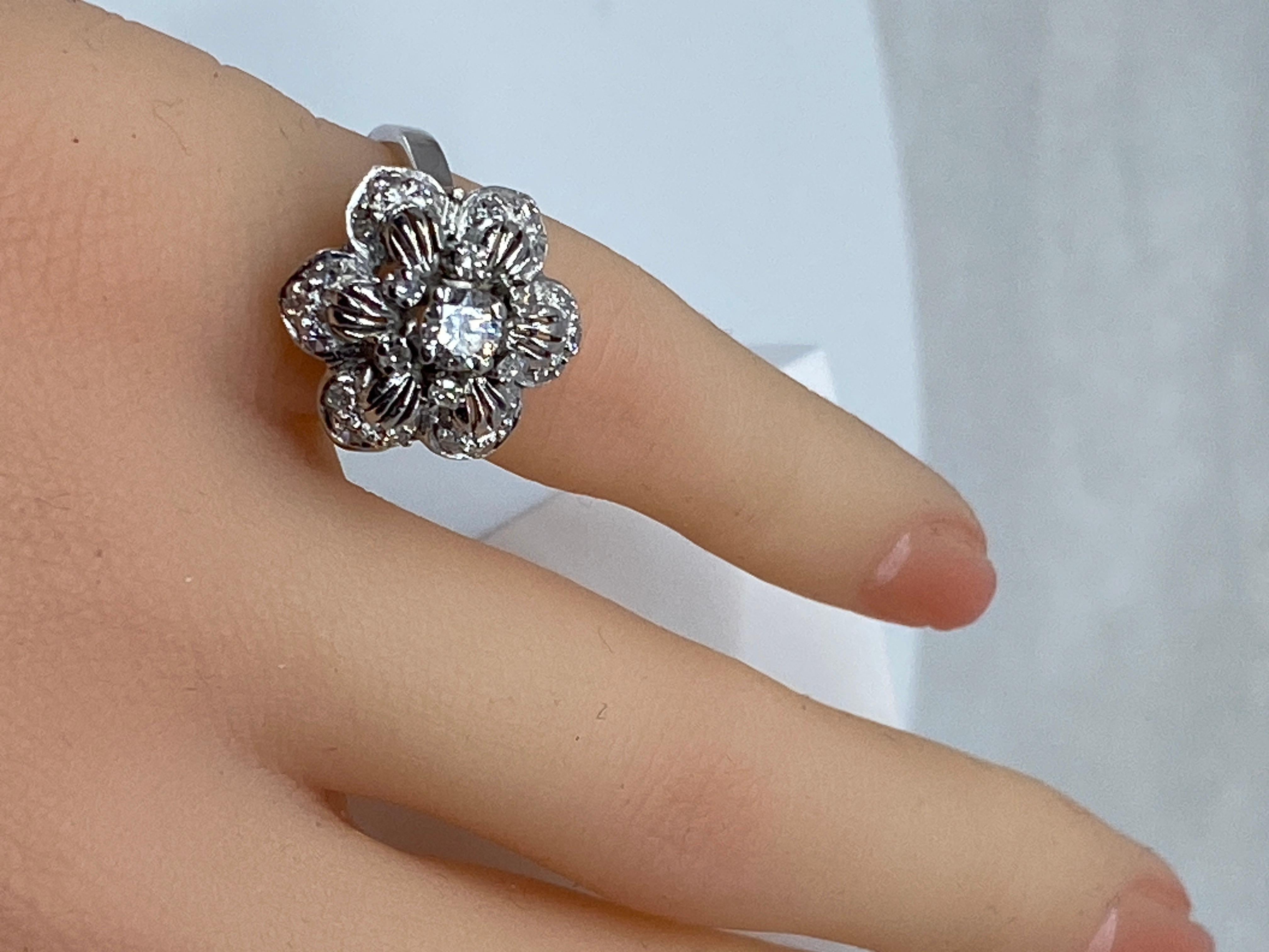 Romantic Engagement Ring in 18 Carat, Flower Model Set with Diamonds For Sale