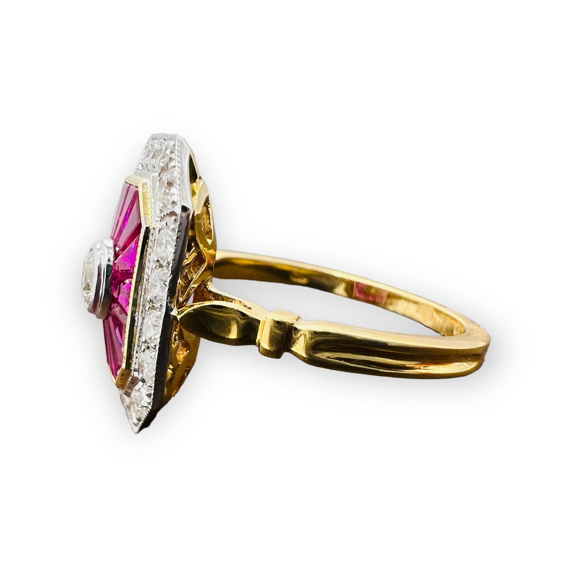 Engagement Ring in 18 Carat Gold Set with Calibrated Rubies and Diamonds For Sale 6