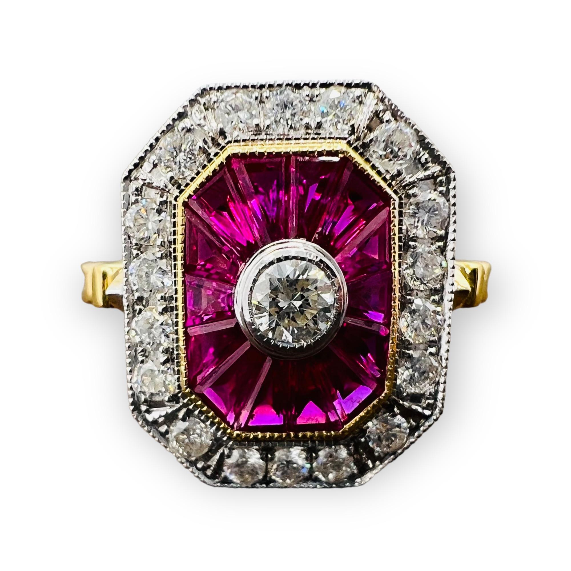 Engagement Ring in 18 Carat Gold Set with Calibrated Rubies and Diamonds For Sale 8