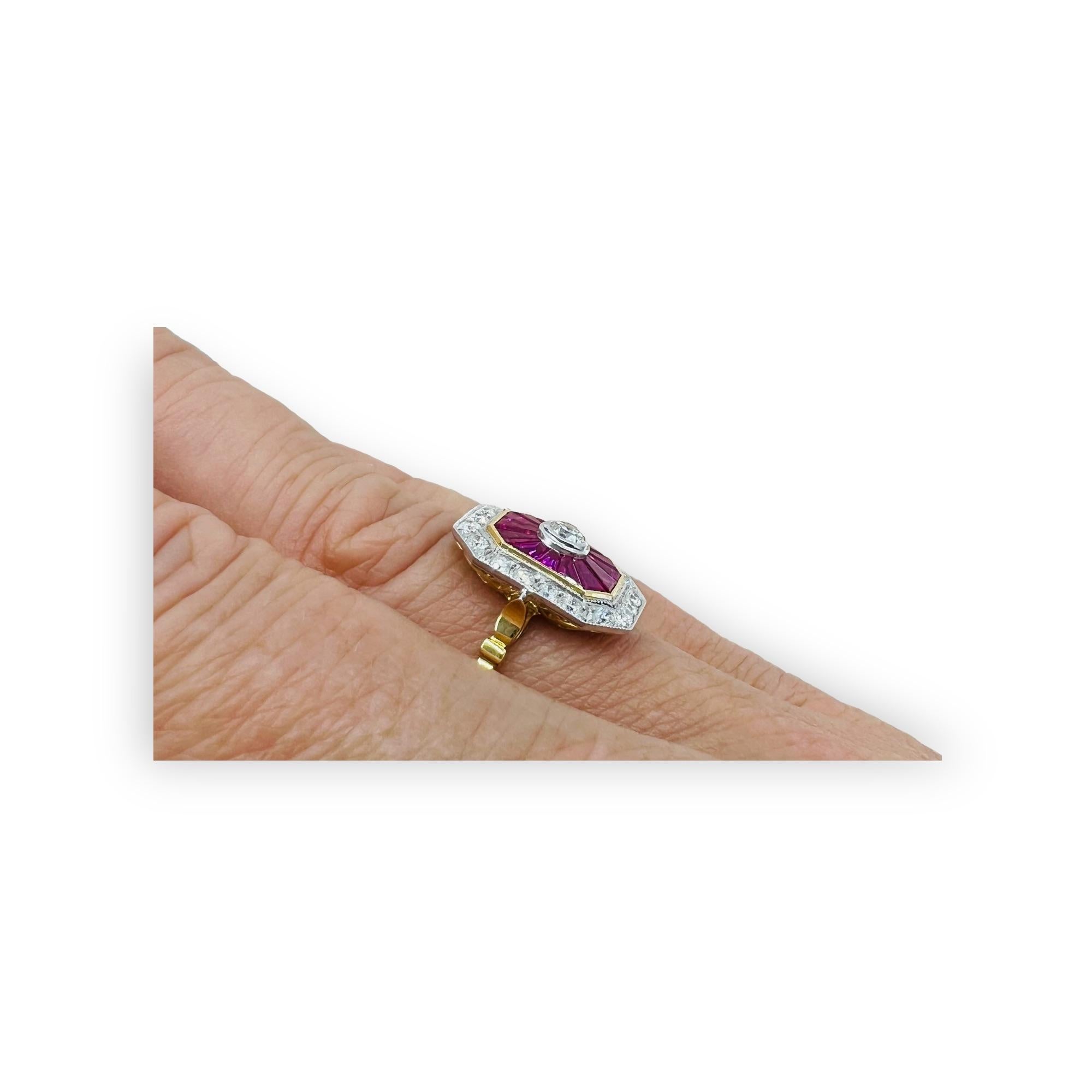 Engagement Ring in 18 Carat Gold Set with Calibrated Rubies and Diamonds For Sale 1