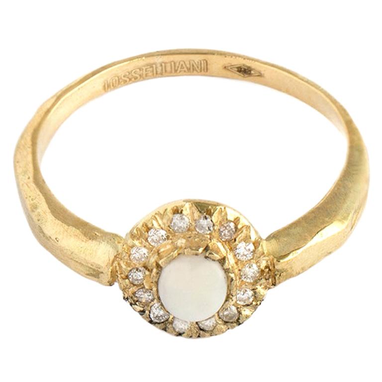 Engagement Ring in 18 Carat Yellow Gold and White Diamonds from IOSSELLIANI For Sale