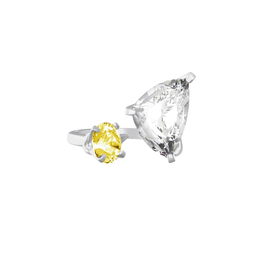 Trillion Cut Engagement Ring in Eighteen Karat White Gold with White Paraiba Tourmaline For Sale