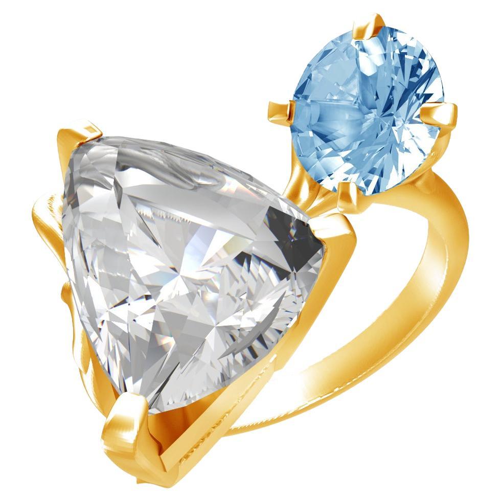 Engagement Ring in Eighteen Karat Yellow Gold with Paraiba Tourmalines For Sale
