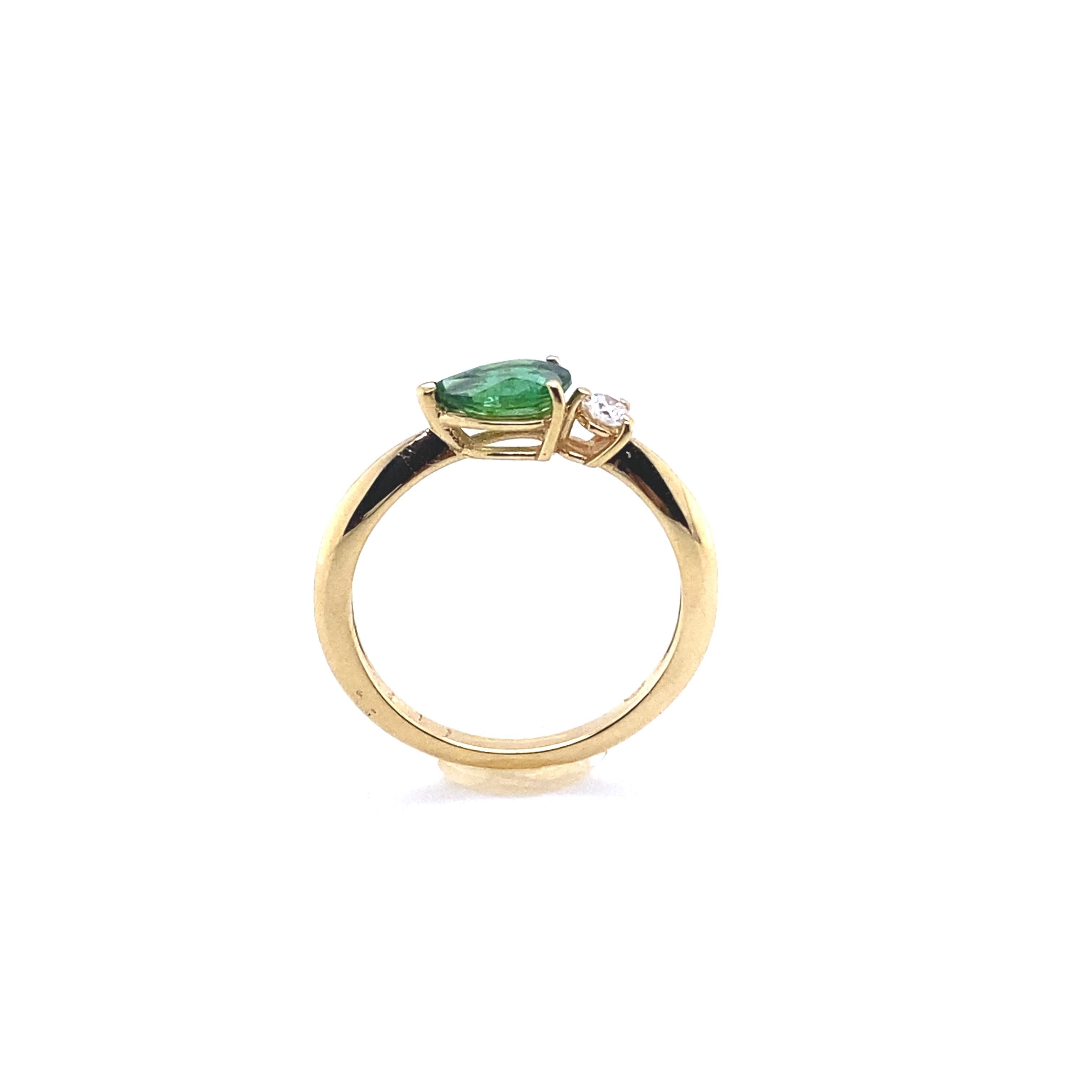 Pear Cut Engagement Ring in Gold with a Green Tourmaline and Diamond For Sale