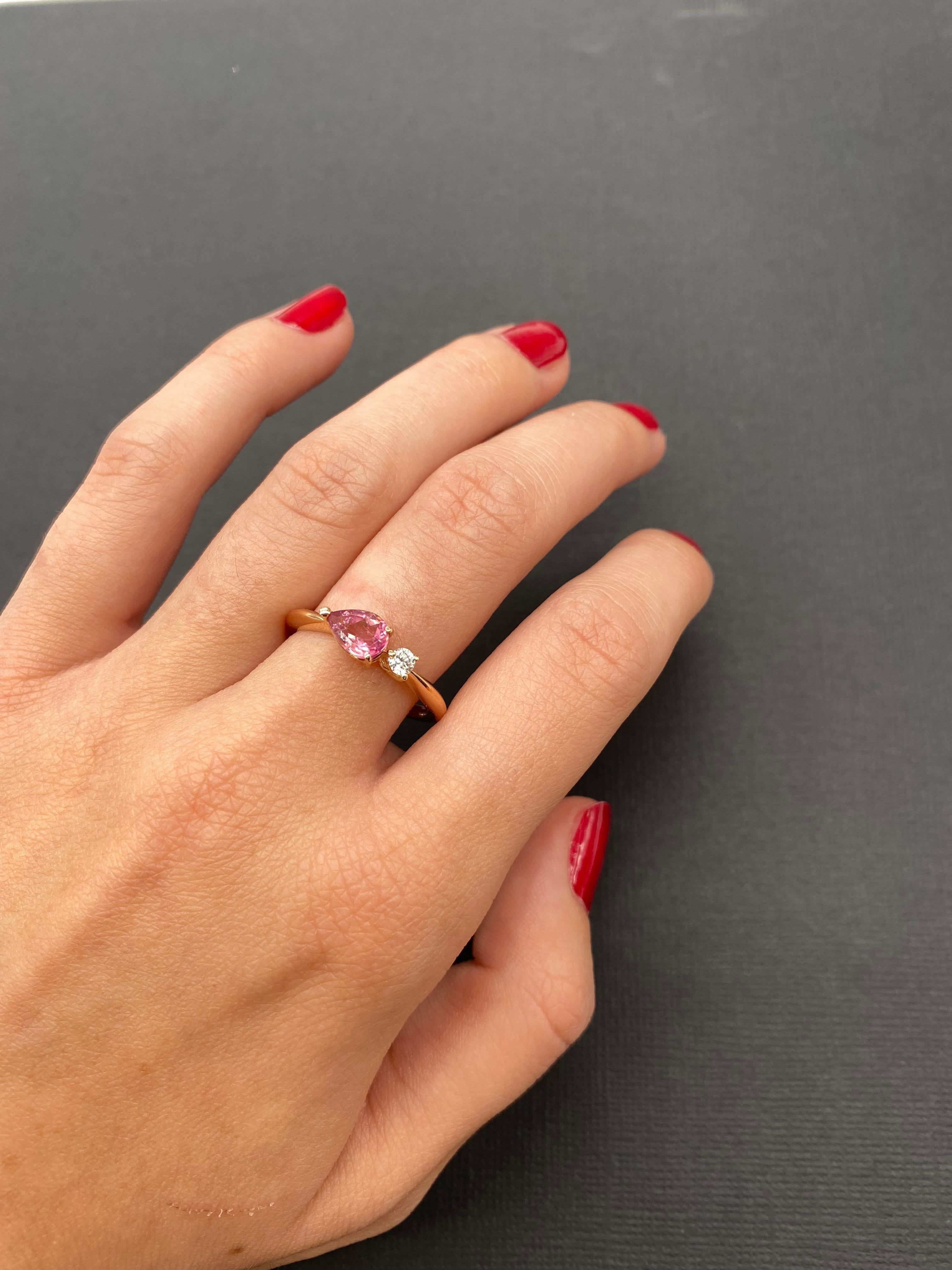 Artisan Engagement Ring Tourmaline Diamond Rose Gold 18 Karat For Sale