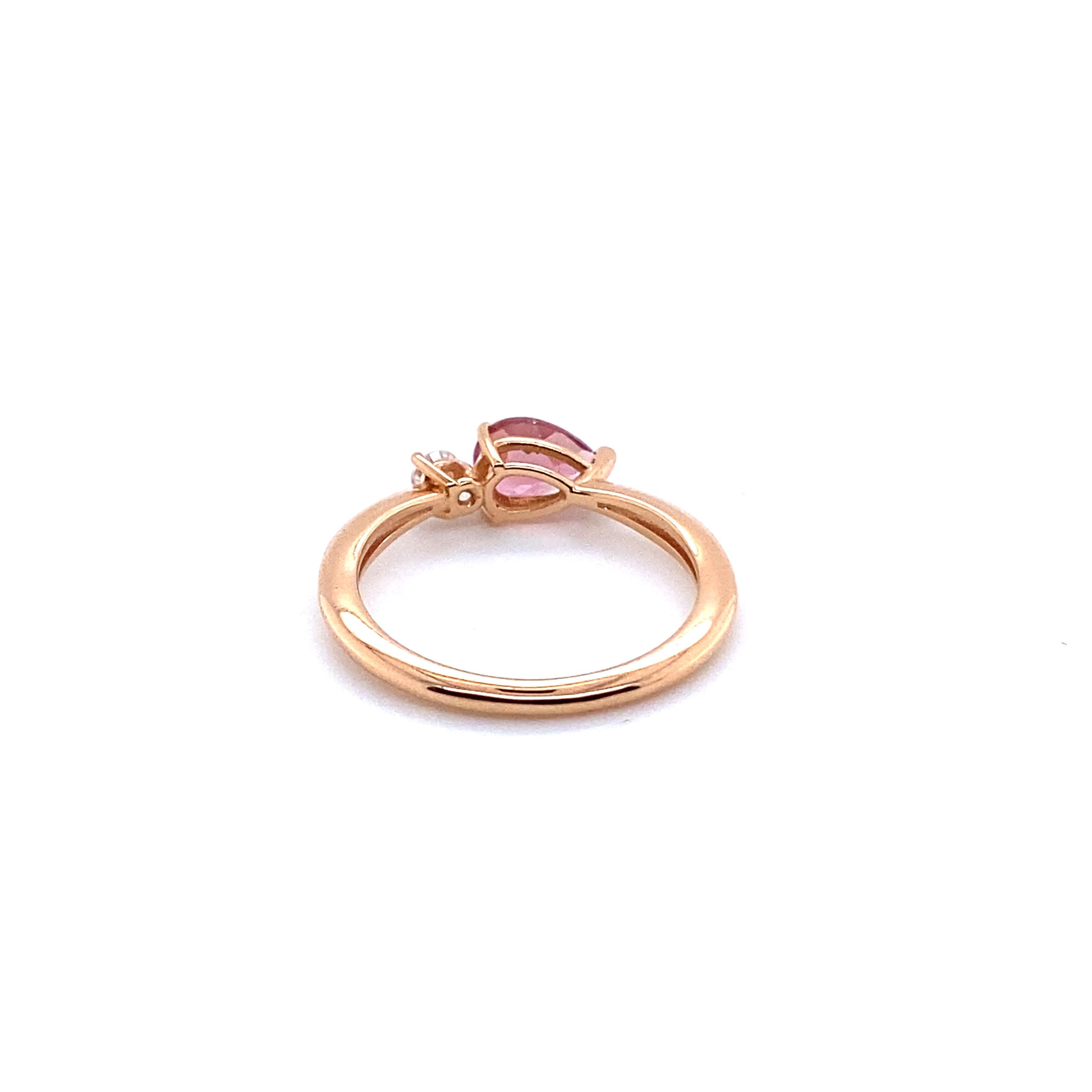 Pear Cut Engagement Ring Tourmaline Diamond Rose Gold 18 Karat For Sale