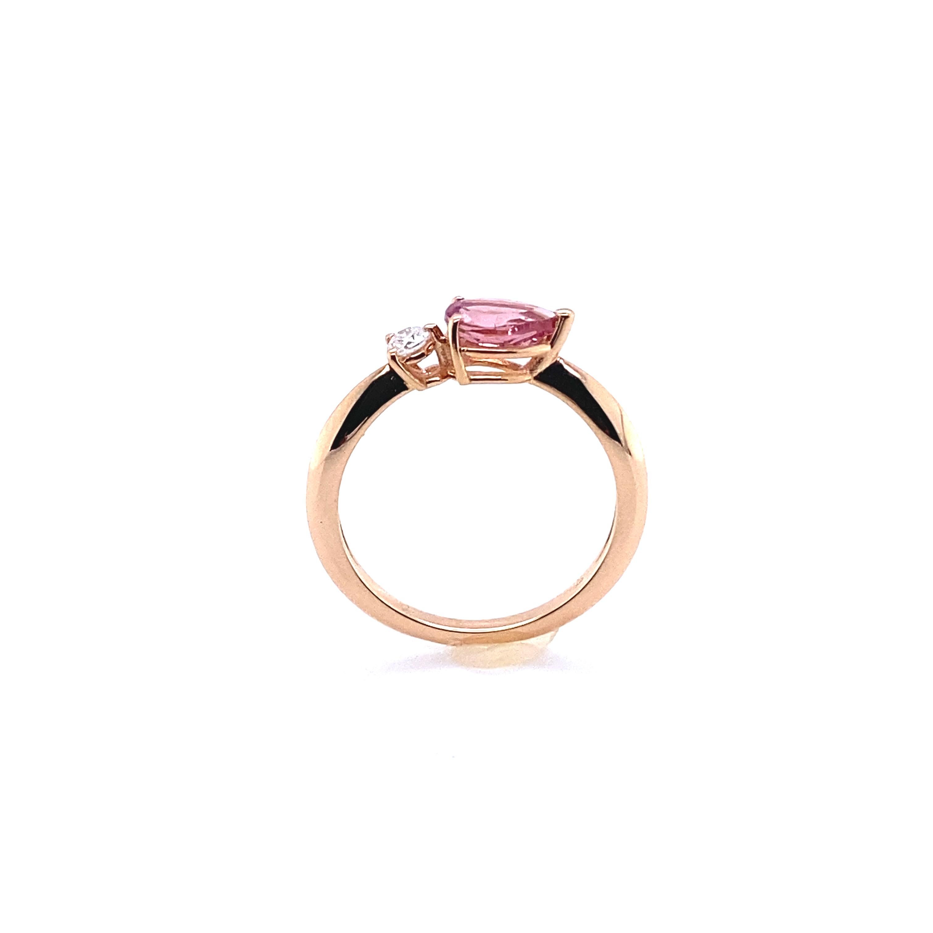 Engagement Ring Tourmaline Diamond Rose Gold 18 Karat In New Condition For Sale In Vannes, FR
