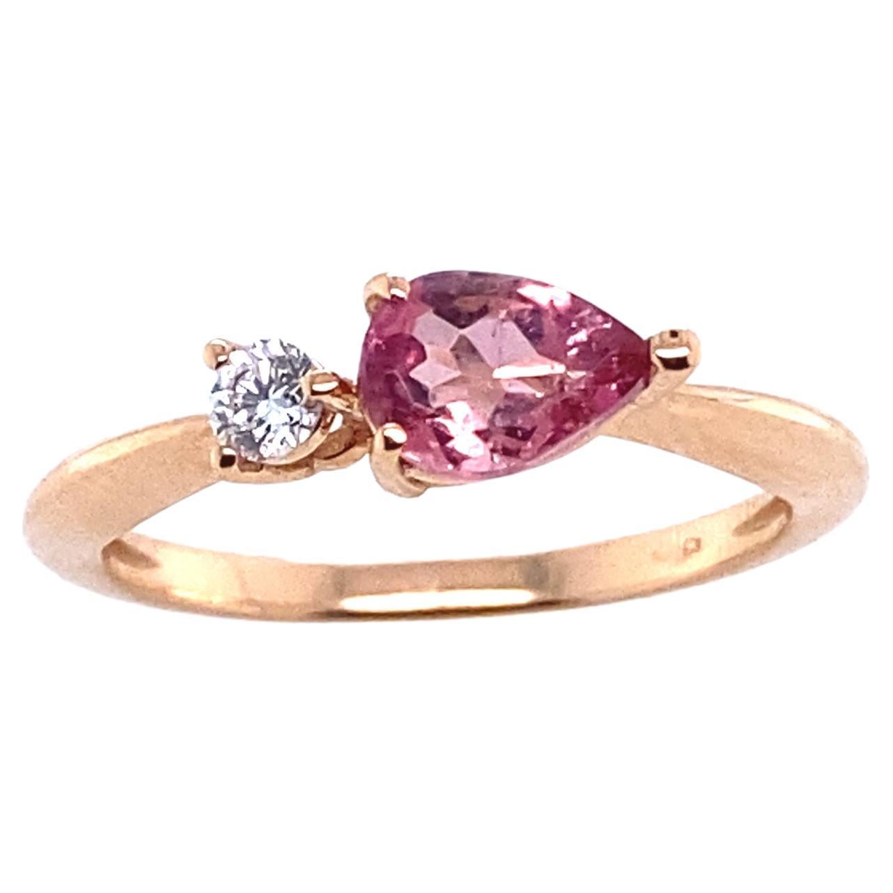 Engagement Ring Tourmaline Diamond Rose Gold 18 Karat For Sale