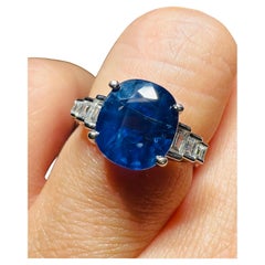 Verlobungsring, natürlicher Saphir 3,87 Karat,  Diamanten 0,20 ct,  18 Karat Weißgold